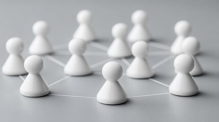 Interconnected White Figures Representing Network Relationships and Collaboration in a Modern Business Setting