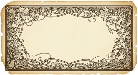 Vintage-style illustration of an ornate, floral border on a beige background with a