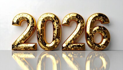 Golden Numerals of 2026:  Glimmering golden numerals of the year 2026 stand boldly, a symbol of future prospects and new beginnings, against the backdrop of an abstract setting.