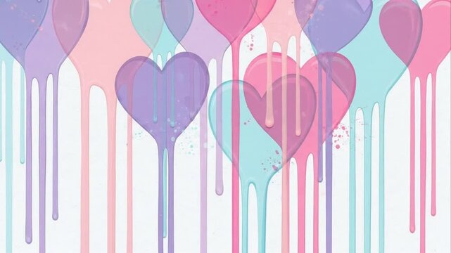 Abstract heart shapes with dripping paint effect for design projects