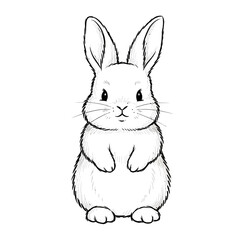 Fototapeta premium Cute fluffy bunny illustration, black and white sketch
