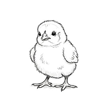 Cute fluffy chick sketch, white background