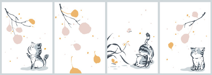 Minimalist Chinese-inspired cat illustration