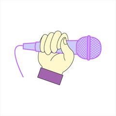 hand holding microphone colors icon simple, vector illustration on white background