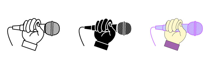 hand holding microphone icon set simple, vector illustration on white background