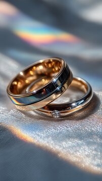 Close-Up of Elegant Wedding Bands on Soft Satin Background