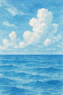 blue ocean with white clouds in the sky