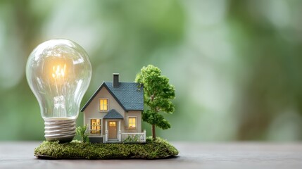 Energy efficient home concept with lightbulb
