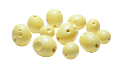 Group of yellow spheres with holes