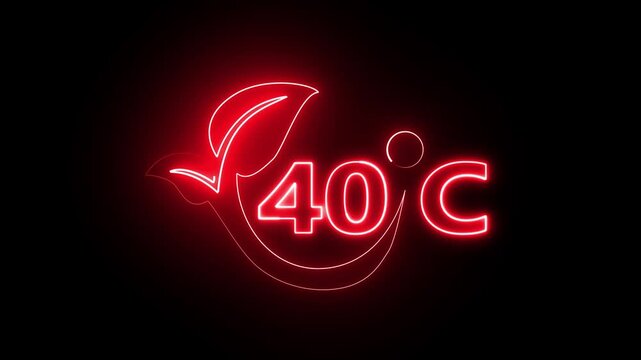 40&deg;C glowing neon Temperature showing  Weather Temperature Displays by degree, climate change, scientific designs on background....