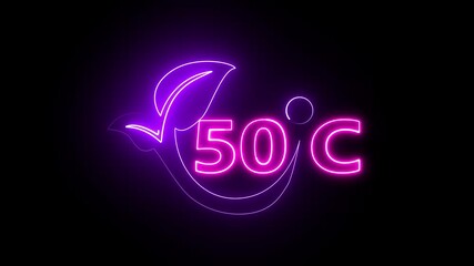 50°C glowing neon Temperature showing  Weather Temperature Displays by degree, climate change, scientific designs on background....