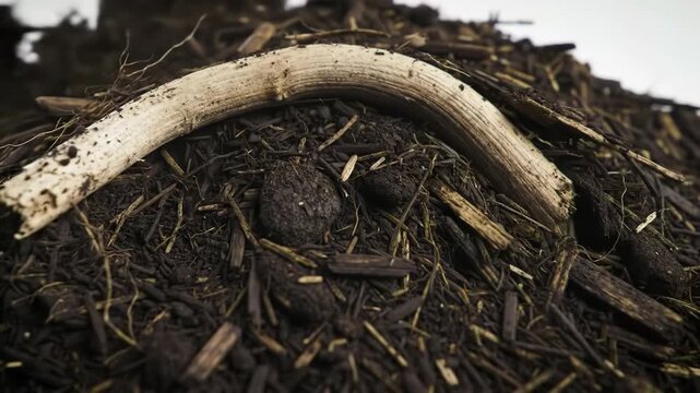 Worm on soil with dirt and debris, natural environment scene