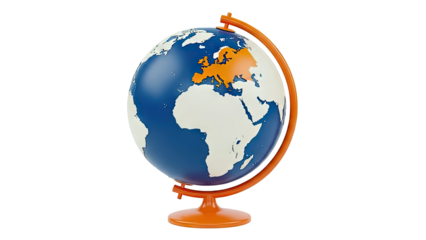 Globe with Europe highlighted in orange