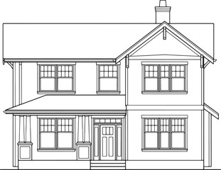 Modern two-story house with porch and chimney