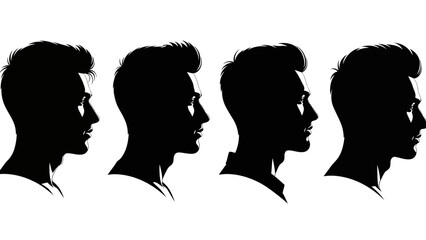Diverse Male Silhouettes in Profile, Showcasing Various Hairstyles and Features