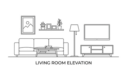 Modern living room interior design with sofa and TV