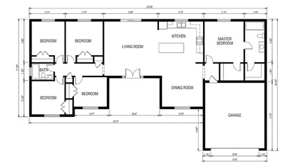 Modern four bedroom house floor plan with garage