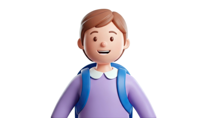 3D Cartoon Child with Backpack