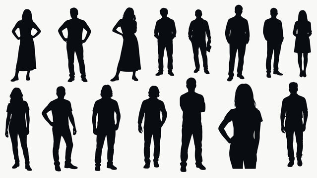 Collection of Diverse Silhouettes of Men and Women in Various Poses