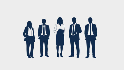 Diverse Business Professionals Silhouettes Standing Together on a Plain Background