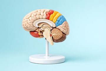 Human Brain Anatomy Model on Stand with Color Coded Lobes for Medical Education and Neuroscience Concept