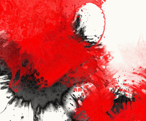 Bold abstract artwork featuring dynamic red and black paint splashes on white, conveying energy, contrast, and dramatic artistic expression. vector