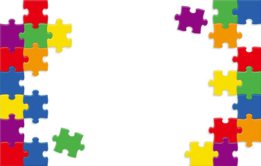 Rainbow Color Jigsaw Puzzle Frame And Background On A White Background. Vector Illustration.