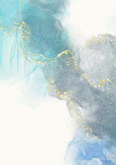 Elegant abstract watercolor composition in soft blue tones with flowing textures and gold accents, ideal for luxury, calm, and creative backgrounds. vector