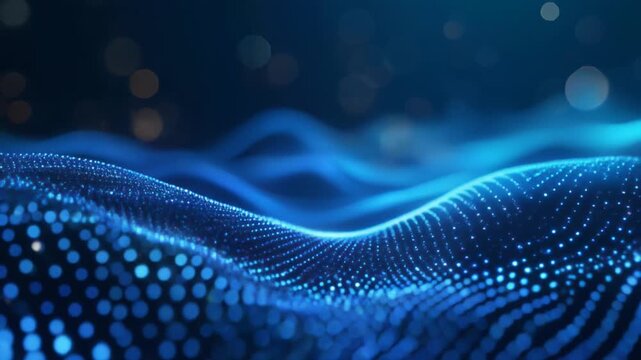 Dynamic blue wave pattern with glowing dots and lines