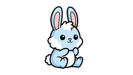 Fototapeta premium Cute Cartoon Blue Bunny Illustration.