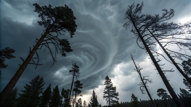 Dramatic Supercell Storm Clouds - Ominous Swirling Vortex over Forest
