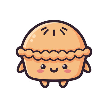 Cute cartoon pie character with smiling face