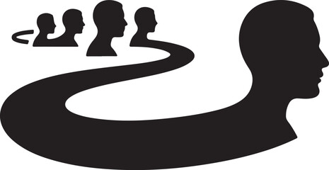 A winding path made of silhouetted human heads depicting personal growth or a journey of self improvement