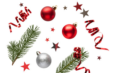 Festive Christmas decorations with ornaments and ribbons