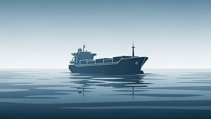 Fototapeta premium Cargo Ship Sailing Smoothly on Serene Waters at Dawn - Tranquil Marine Scene