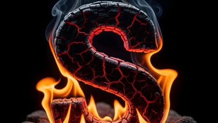 A cracked black dollar sign engulfed in flames, rising from fiery embers against a dark background in a dramatic close-up view 120.jpg