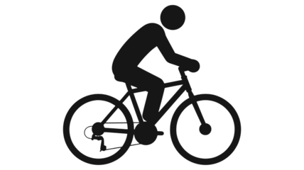 Silhouette of cyclist riding bicycle isolated on transparent background