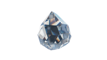 Clear geometric crystal shape with reflective facets against Transparent background transparent