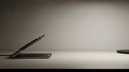 A smartphone on a wireless charging pad stands upright on a plain white surface, illuminated by a soft light from an unknown source.