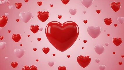 A whimsical array of floating hearts against a soft pink background