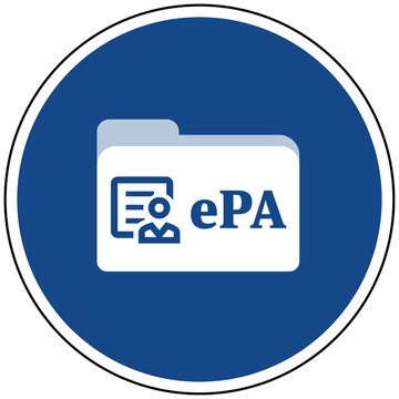 Elektronische Patientenakte ePA Symbol blaues rundes Schild digitale Gesundheit Verwaltung Datensatz Medizin Krankenhaus Patientendaten Cloud Sicherheit Vernetzung Online IT Vektor