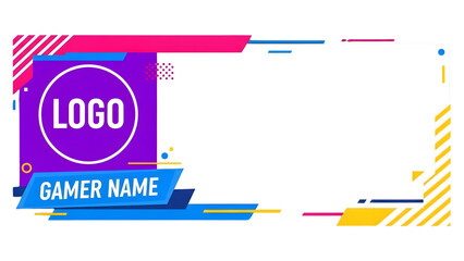 Professional Gaming Banner Template with Purple and Blue Geometric Shapes and Editable Text Fields