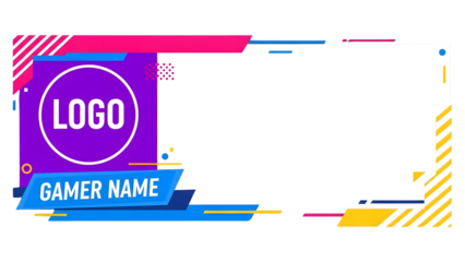 Professional Gaming Banner Template with Purple and Blue Geometric Shapes and Editable Text Fields