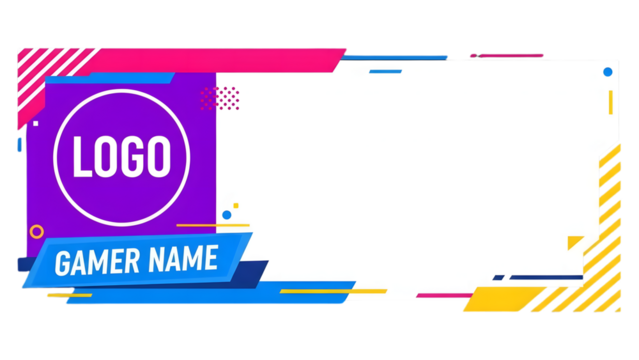 Professional Gaming Banner Template with Purple and Blue Geometric Shapes and Editable Text Fields - Powered by Adobe