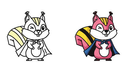 Naklejka premium Cute cartoon squirrel dressed as a bee superhero