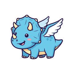 Fototapeta premium Adorable Cartoon Blue Dragon with Wings