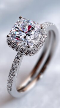 Elegant Square Cut Diamond Ring with Radiant Surrounding Stones