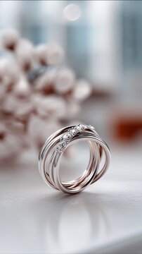 Elegant Silver Rings with Diamonds Displayed on a Soft Background
