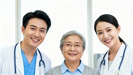 Fototapeta premium Three medical professionals with elderly patient