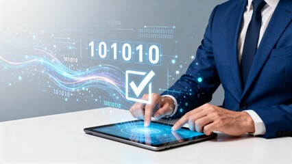 Businessman interacting with digital interface